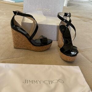 Jimmy Choo wedge heels cork and black patent leather. Portia 120 size 38.5